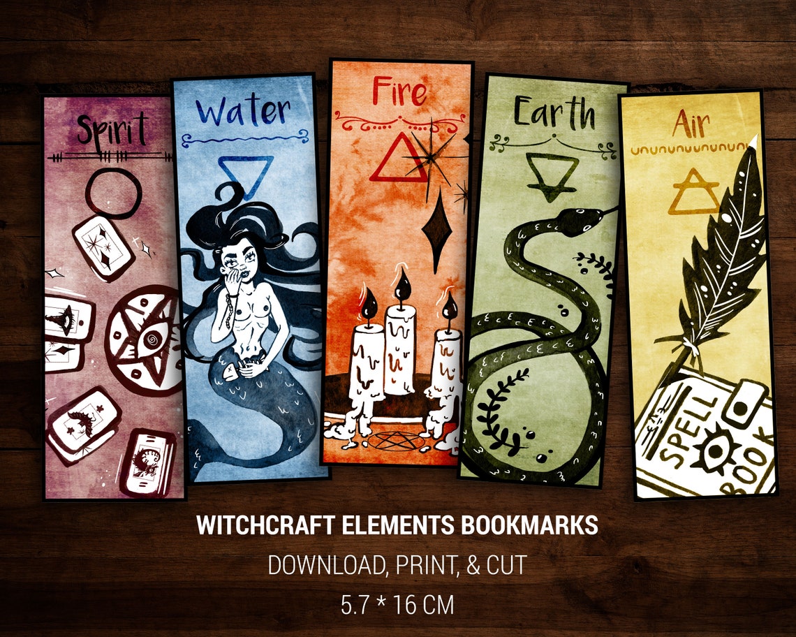 cute witchcraft elements bookmarks printable witchy style page etsy