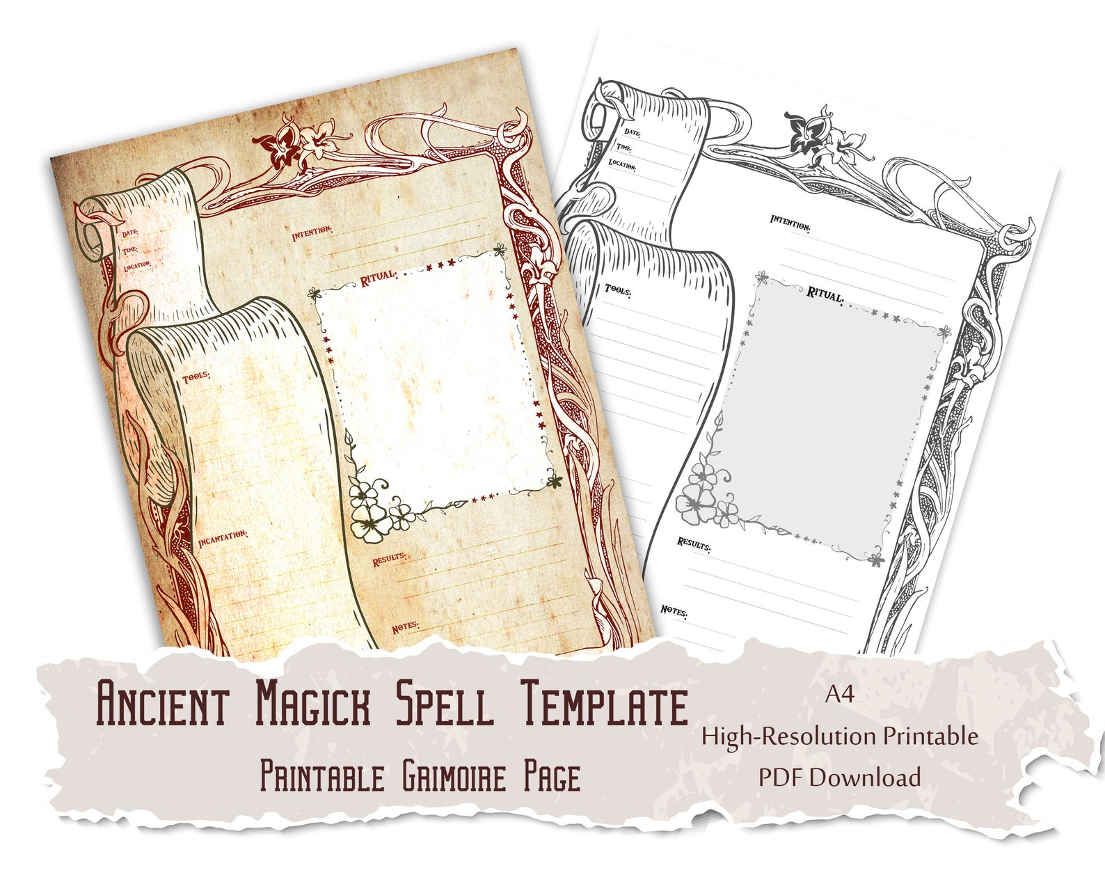 Ancient Magic Spell Template. Printable Grimoire Pages for | Etsy