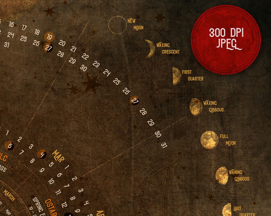 Spiral Moon Phases Calendar Wiccan Lunar Chart 2021 Witchcraft Etsy