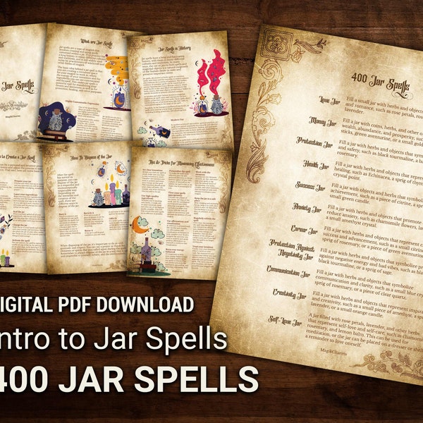 400 Jar Spell Ideas + How to make Jar Spells Magick in Witchcraft - Witchy digital PDF download spell book grimoire pages for Book of Shadow