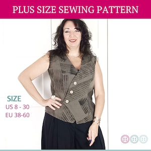 Plus Size Vest Pattern, Plus Size Sewing Pattern, Vest Sewing Pattern, Vest Pattern PDF, Digital Pattern, 12 sizes, Pattern Instant Download