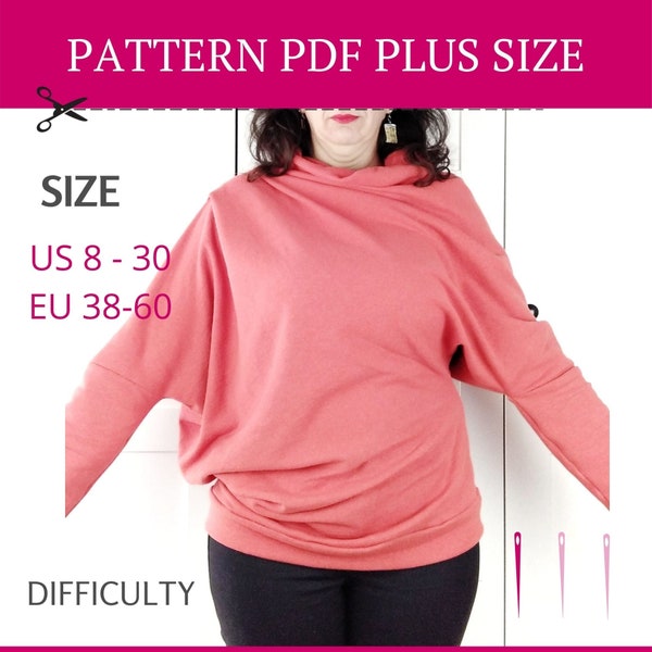 Plus Size Sweater Pattern, Sweater Pattern PDF, Asymmetric Sweater Woman, Extravagant Sweater, Sweatshirt Pattern, Sewing Pattern, Outerwear