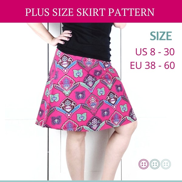 A-lijn rok PDF naaipatroon, plus size A-lijn rok patroon, plus size rok patroon, rok patroon pdf, digitaal patroon, vrouwen patronen