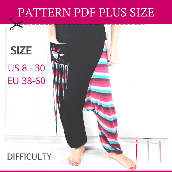Sarouel Pants Pattern, Plus Size Pattern, Plus Size Pants Pattern, PDF Sewing Pattern, Instant Download, Trousers Pattern, digital pattern