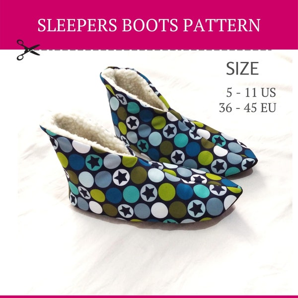 Pattern House Slippers, Easy Sewing Pattern, Adult Indoor Shoes, Full Size A4, Size 5-11, Slippers Booties, PDF Pattern, Slipper Boots, Shoe