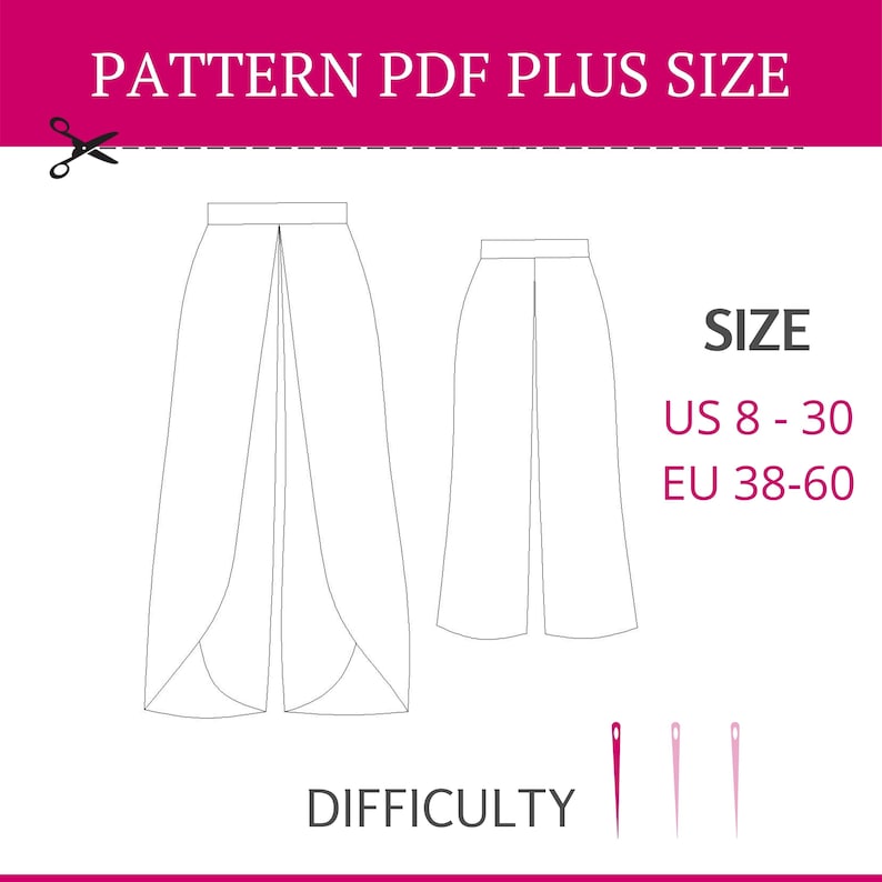 Tulip-wrap Pants Wrap Pants Pattern PDF Sewing Pattern Plus | Etsy