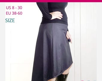 Plus Size High Low Skirt Sewing Pattern | Asymmetrical Hem (PDF)