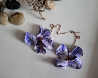 Purple Washed Petals || Rose Gold || Sterling Silver || Handmade Polymer Clay Earrings ||