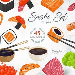 Conjunto de sushi clipart, rolo de sushi PNG, ilustração de sushi, clipart de comida asiática, clipart de comida, clipart japonês, eu amo sushi, comida japonesa