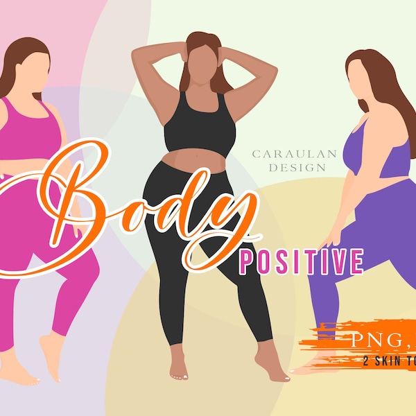 Body positive clipart, female body, fat positive, body positivity art, female body drawing,  curve women clipart, sportive plus size woman