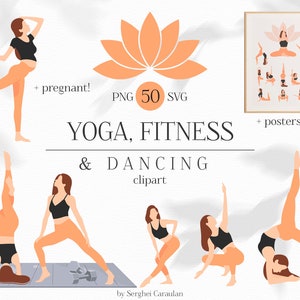 Clipart de fitness, clipart de ioga feminino, meninas de ioga, esporte feminino, clipart de esportes PNG, clipart de alongamento, clipart de dança, SVG, poses de ioga png
