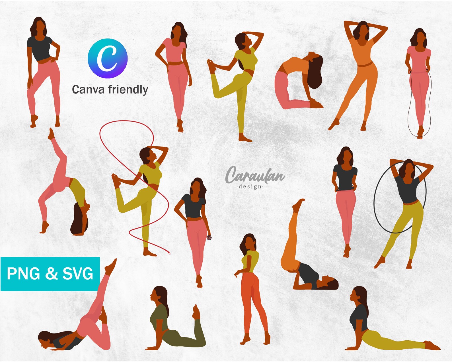 Fitness Girl Clipart, Sportive Girl Clipart, Yoga Clipart, Female Sport
