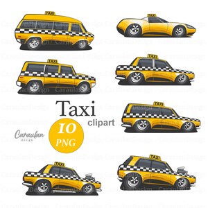 タクシー クリップアート、タクシー キャブ PNG、タクシー昇華デザイン、タクシーのイラスト、車両昇華デザイン、公共交通機関の漫画イラスト