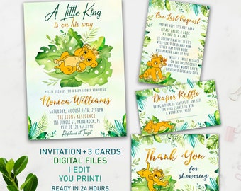 Lion King Baby Shower Invitation, Lion King Baby Shower Bundle, Lion King Baby Shower Set, A Little King, Simba, Lion Baby, Jungle, Safari