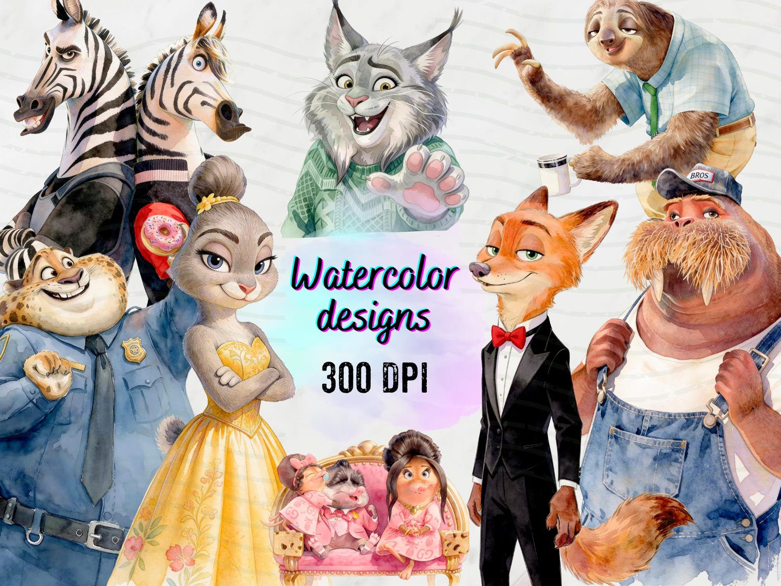 Zootopia 2 Watercolor 25 PNG Clipart Bundle, Zootopia 2 PNG Cartoon ...