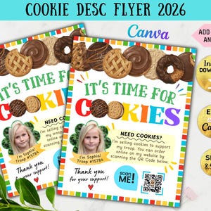 Editable Cookie Sales Flyer 2026, Cookie Season Poster, Custom Order Card with QR Code, Troop Leader Printable Marketing Kit