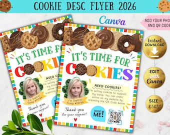 Editable Cookie Sales Flyer 2026, Cookie Season Poster, Custom Order Card with QR Code, Troop Leader Printable Marketing Kit