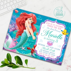 Little Mermaid Invitation, Ariel Invitation, Ariel Princess Birthday Invitation, Little Mermaid Birthday Invitation, Ariel Under the sea