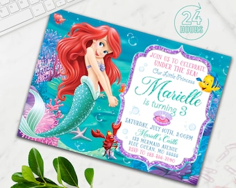 Little Mermaid Invitation, Ariel Invitation, Ariel Princess Birthday Invitation, Little Mermaid Birthday Invitation, Ariel Under the sea