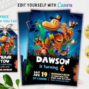 Editable Dog Man Birthday Invitation, Dog Man Invitation, Editable Kids Birthday Invitation, Dog Man Movie Invitation, DogMan Birthday Canva