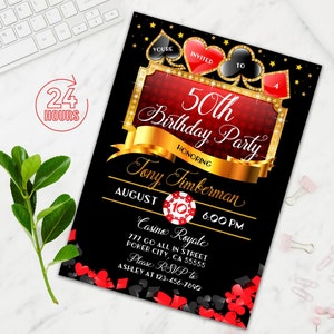 Casino birthday invitation, Casino invitation, Poker birthday invitation, Casino night invitation, Adult birthday invitation, 40th, 50th