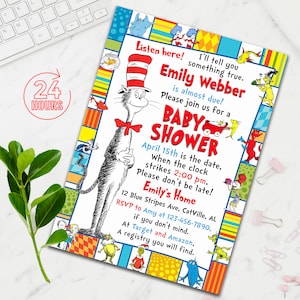 Red and Blue Baby Shower Invitation, Printable Baby Shower Invitation, Cartoon Baby Shower Invite, Digital