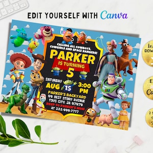 Editable Toy Story birthday invitation, Toy Story 4 birthday invitation, Boy Birthday Invite, Girl birthday, Canva, DIY, Instant download