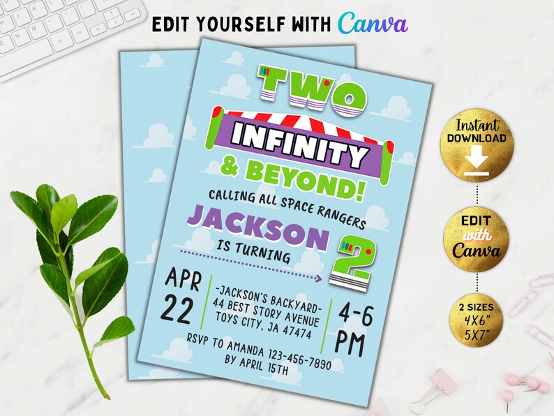 Editable Two Infinity and Beyond Birthday Invitation Space Etsy