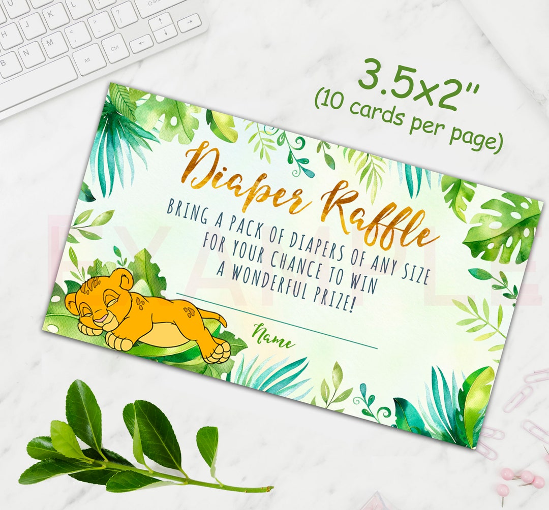 Lion King Diaper Raffle Cards, A Little King Baby Shower Diaper Raffle ...