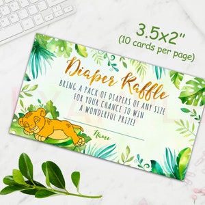 Lion King Diaper Raffle cards, A Little King Baby Shower Diaper Raffle cards, Simba Diaper Raffle cards, Lion Baby, Jungle Baby Shower