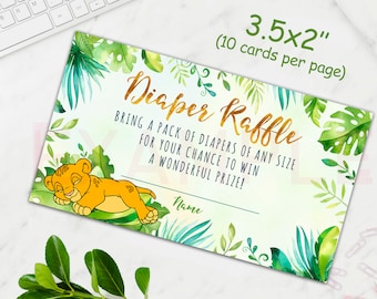 Lion King Diaper Raffle cards, A Little King Baby Shower Diaper Raffle cards, Simba Diaper Raffle cards, Lion Baby, Jungle Baby Shower