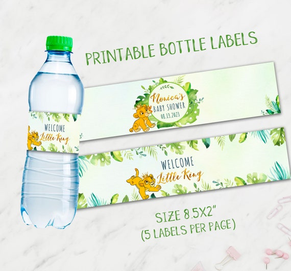 Lion King Water Bottle Labels, Simba Baby Shower Bottle Label, Baby Lion King Baby Shower Labels, Lion King Decor, Jungle, Safari, Digital
