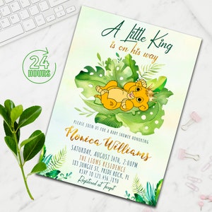 Lion King Baby Shower Invitation, A Little King Baby Shower Invitation, Simba Baby Shower Invite, Lion Baby, Jungle Baby Shower, Safari