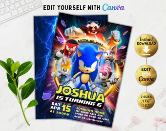 Editable Hedgehog birthday invitation, Boy birthday invitation, Boy Birthday Invite, Girl Birthday Invite, Digital Kids Party, Canva, DIY