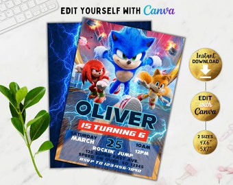 Editable Hedgehog birthday invitation, Boy birthday invitation, Boy Birthday Invite, Girl Birthday Invite, Digital Kids Party, Canva, DIY