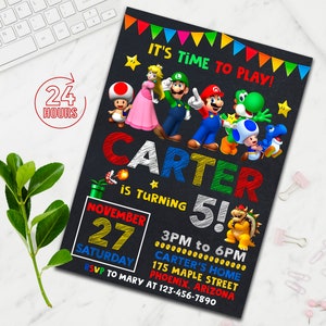 Phoenix Party Lot de 20 cartes d'invitation Mario - Fournitures de