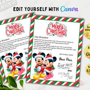 Editable Christmas Surprise Theme Park Trip Letter, Mouse World Surprise Letter Template, Surprise Vacation, Printable Reveal Gift, Canva
