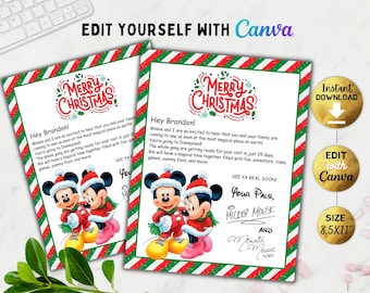 Editable Christmas Surprise Theme Park Trip Letter, Mouse World Surprise Letter Template, Surprise Vacation, Printable Reveal Gift, Canva