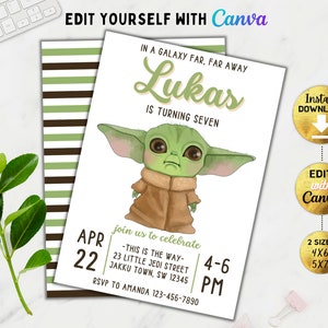 Editable Boy birthday invitation, Space wars birthday invitation, Boy Birthday Invite, Girl Birthday Invite, Jedi invitation, Canva, DIY