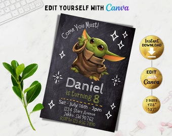 Editable Boy birthday invitation, Space wars birthday invitation, Boy Birthday Invite, Girl Birthday Invite, Jedi invitation, Canva, DIY