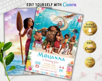 Editable Moana 2 Birthday Invitation, Moana 2 Theme Party Invite, Ocean Birthday Party Invitation, Tropical Girl Birthday Moana 2 Invitation