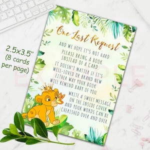 Lion King Book Request cards, A Little King Baby Shower Book Request cards, Simba Book instead of a card, Lion Baby, Jungle Baby Shower