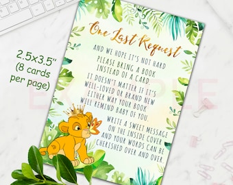 Lion King Book Request cards, A Little King Baby Shower Book Request cards, Simba Book instead of a card, Lion Baby, Jungle Baby Shower