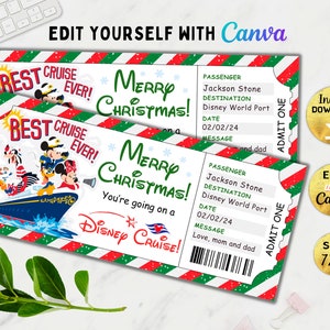Editable Christmas Cruise Theme Park Trip Ticket, Mouse World Surprise Cruise Boarding Pass, Printable Gift Ticket, Reveal Gift, Canva