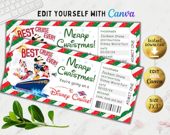 Editable Christmas Cruise Theme Park Trip Ticket, Mouse World Surprise Cruise Boarding Pass, Printable Gift Ticket, Reveal Gift, Canva
