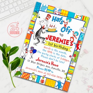 Cartoon Kids Birthday Invitation, Red and Blue Birthday Invite, Any age, Printable, Digital