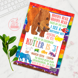 Brown Bear Invitation, Brown Bear Birthday Invitation, Brown Bear Birthday Party Invitation, Brown Bear Invite, Printable, Digital