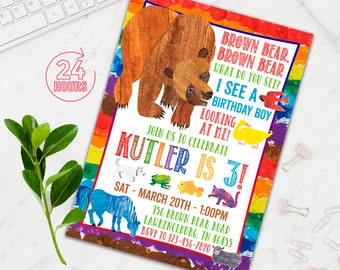 Brown Bear Invitation, Brown Bear Birthday Invitation, Brown Bear Birthday Party Invitation, Brown Bear Invite, Printable, Digital