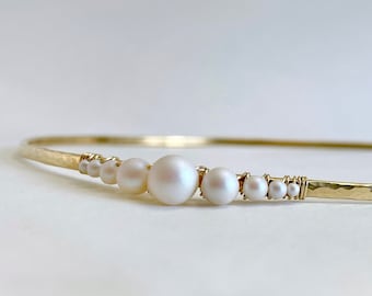 Swarovski Pearl Circlet in Hammered Jeweler's Brass