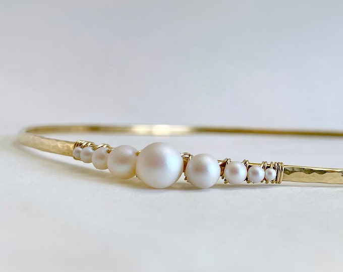 Swarovski Pearl Circlet in Hammered Jeweler's Brass